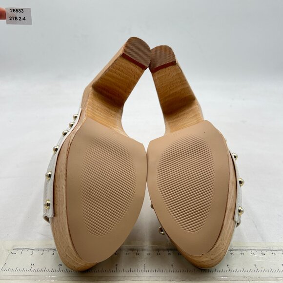 miss left White Platform Chunky High Heel Mules Open Toe Studded Slide Sandals - Picture 7 of 8